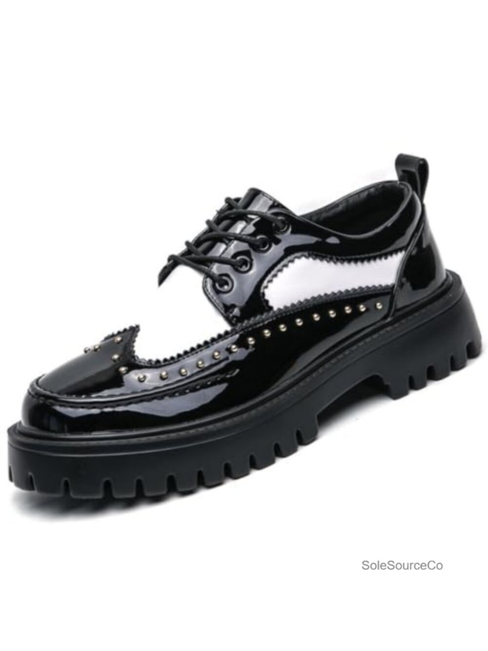 Men's Patent Leather Platform Oxford Dress Shoes Lug Sole Lace Up